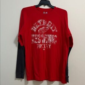 Majestic Top XL Red Gray Detroit Red Wings Hockey Long Sleeve Tee Shirt